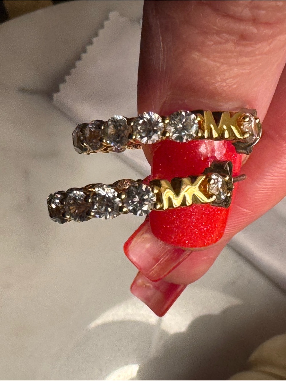 Michael Kors Gold Hoop Earrings with Clear Crystals